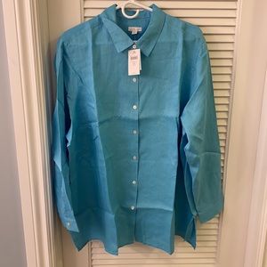 J. Jill long-sleeve button-down “love linen essential shirt” in island-b…